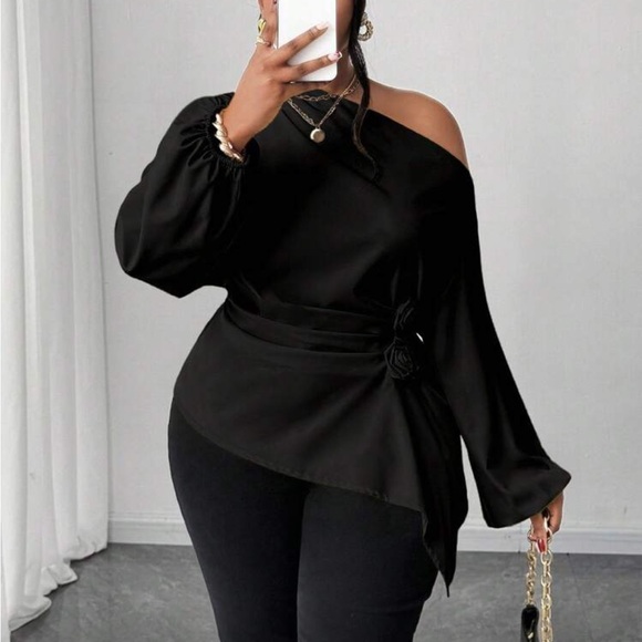 Plus Size Asymmetrical Off Shoulder Top Blouse Shirt Pink - Picture 6 of 16